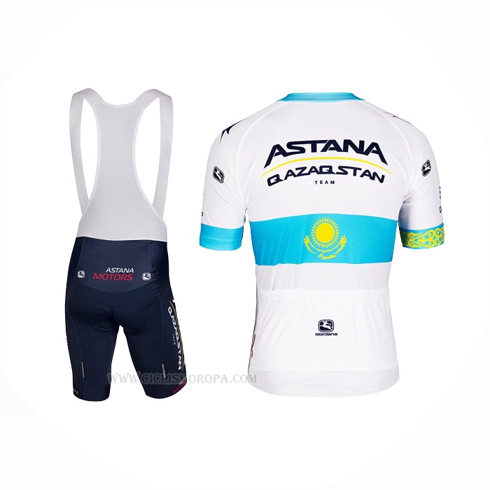 2022 Ropa Ciclismo Astana Blanco Azul Mangas Corta y Culotte Corto